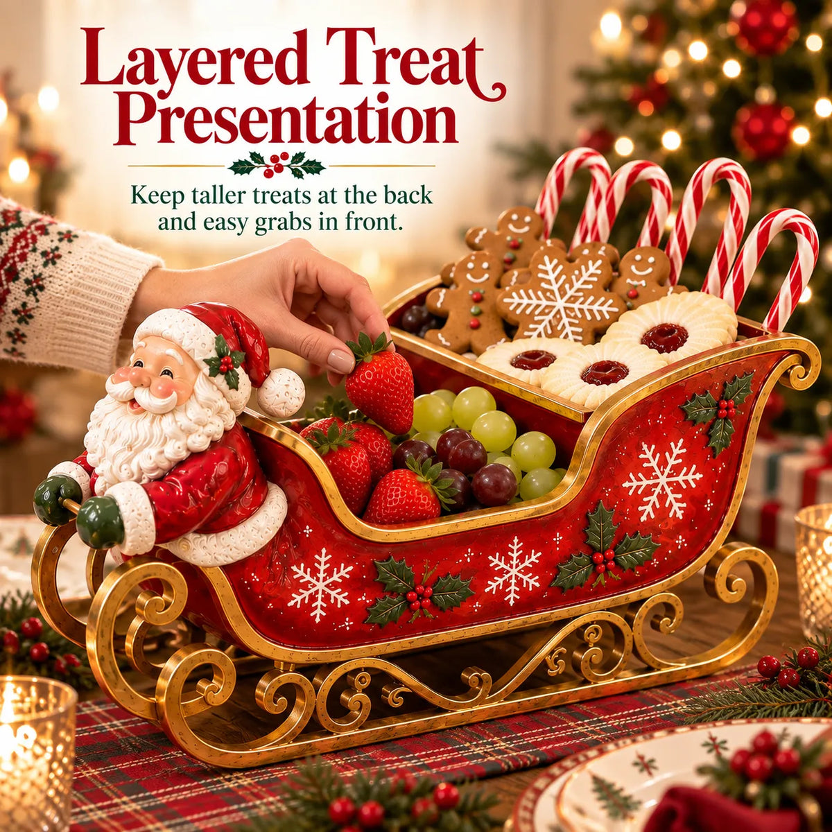 Christmas serving tray in a Santa-sleigh design