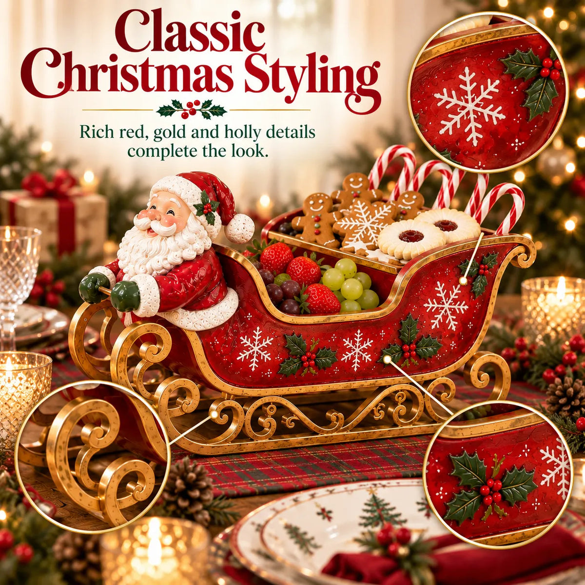 Christmas serving tray in a Santa-sleigh design