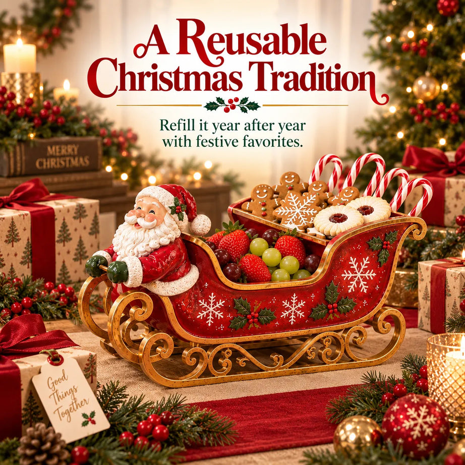 Christmas serving tray in a Santa-sleigh design