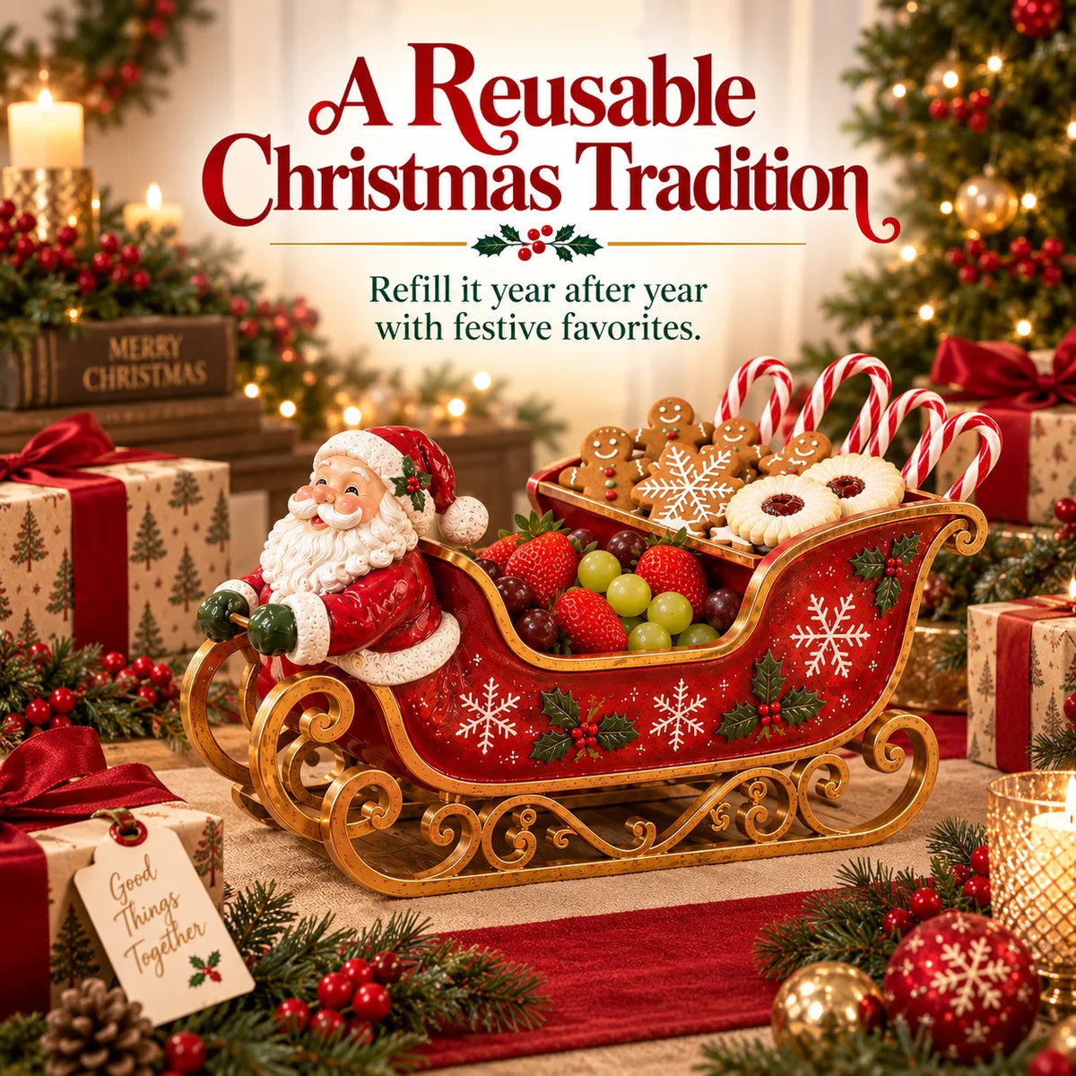 Christmas serving tray in a Santa-sleigh design
