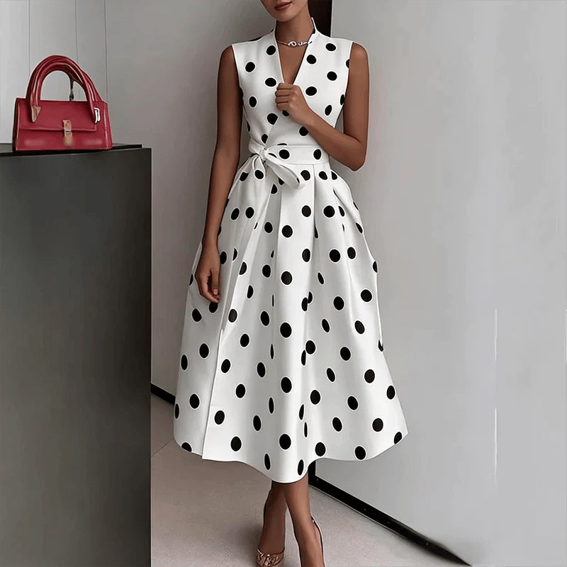 Women's Polka Dot Sleeveless V-Neck Dress