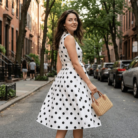 Women's Polka Dot Sleeveless V-Neck Dress