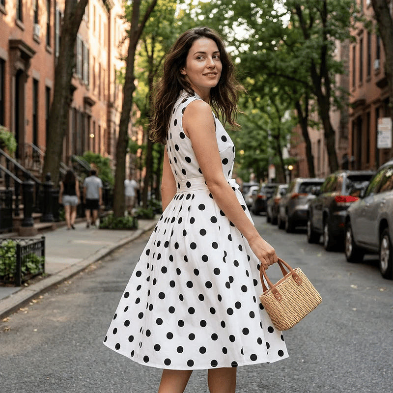 Women's Polka Dot Sleeveless V-Neck Dress