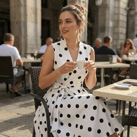 Women's Polka Dot Sleeveless V-Neck Dress