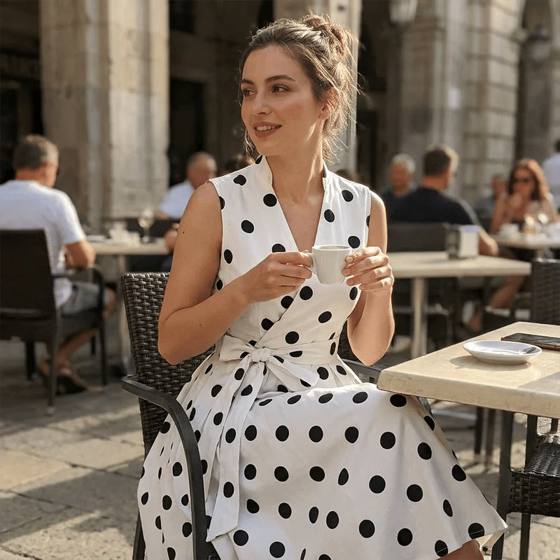 Women's Polka Dot Sleeveless V-Neck Dress