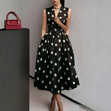 Women's Polka Dot Sleeveless V-Neck Dress