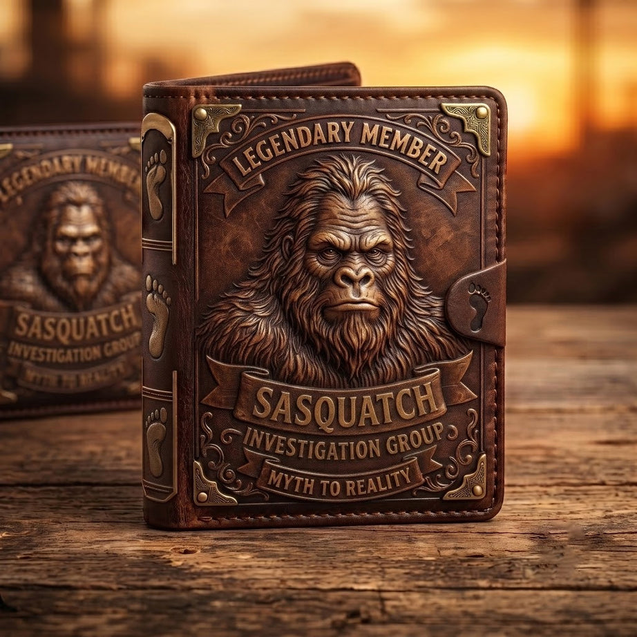 "Sasquatch Research Club" Vintage Embossed Leather Wallet