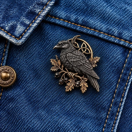 Gothic Celtic Raven Brooch