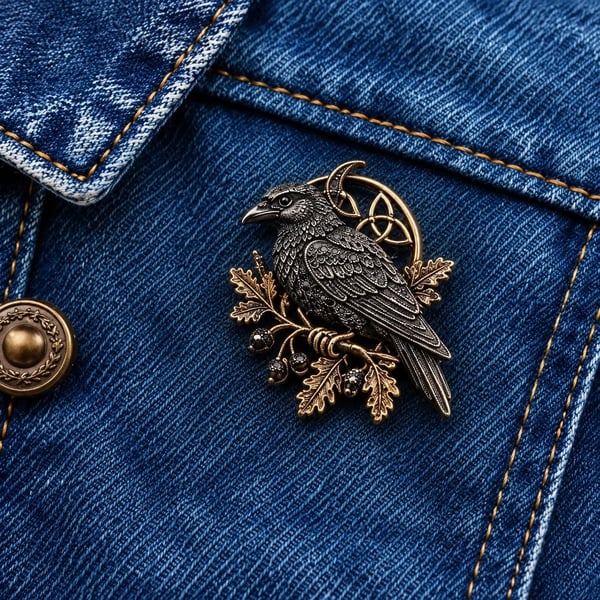 Gothic Celtic Raven Brooch