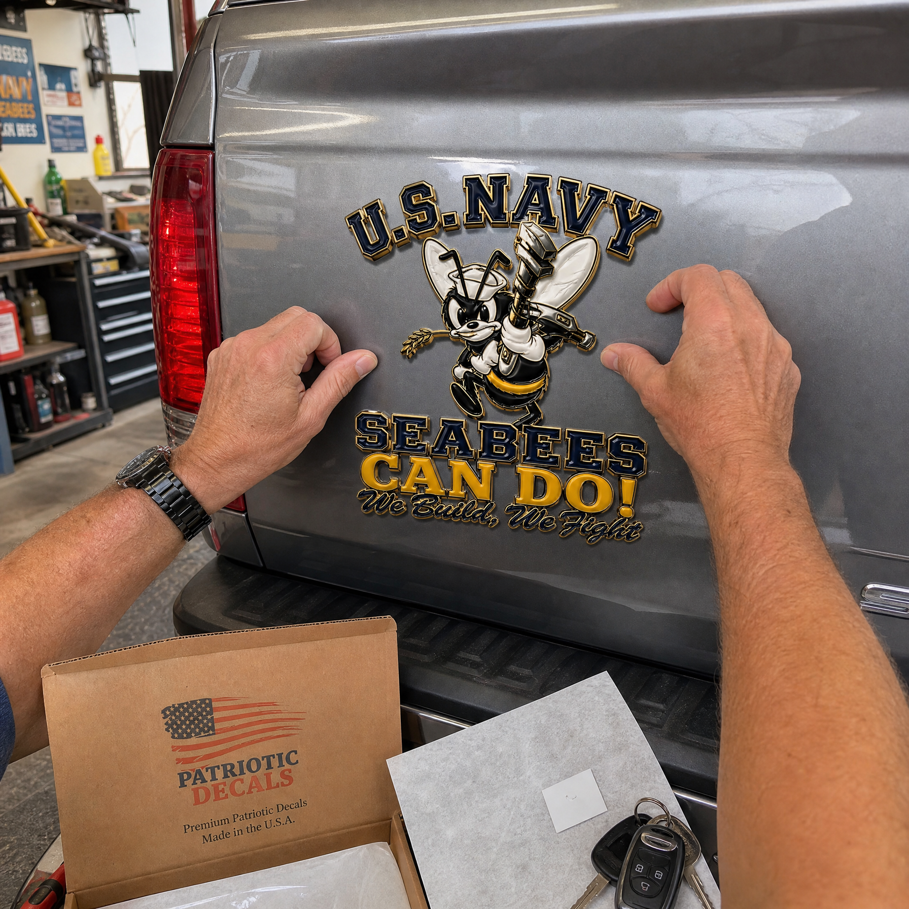 U.S. Navy Seabees Veteran Pride CAN DO! Metal Car Emblem