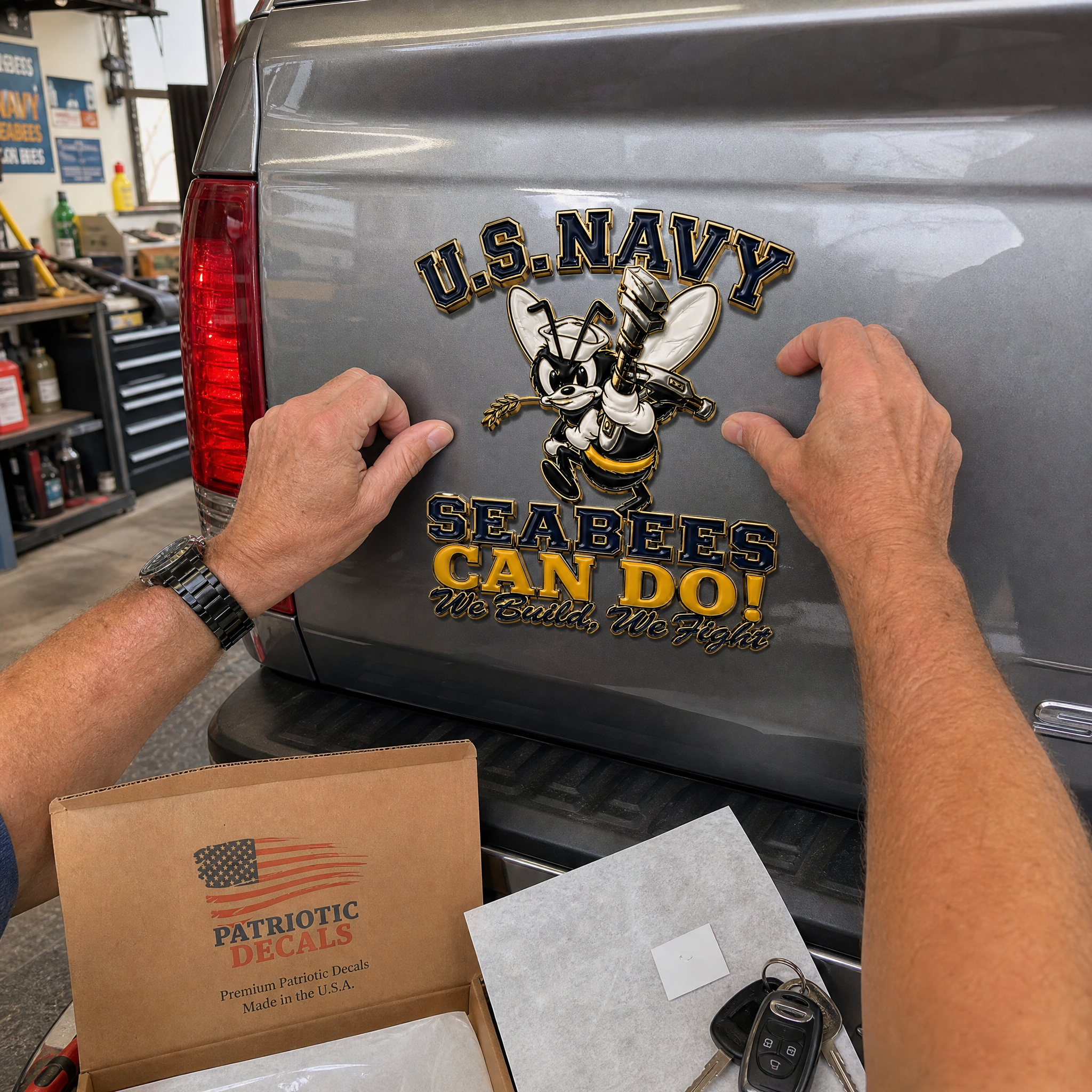U.S. Navy Seabees Veteran Pride CAN DO! Metal Car Emblem