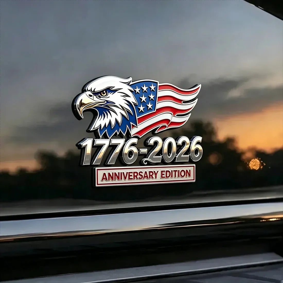 1776–2026 American 250th Anniversary Eagle & Flag Metal Car Emblem