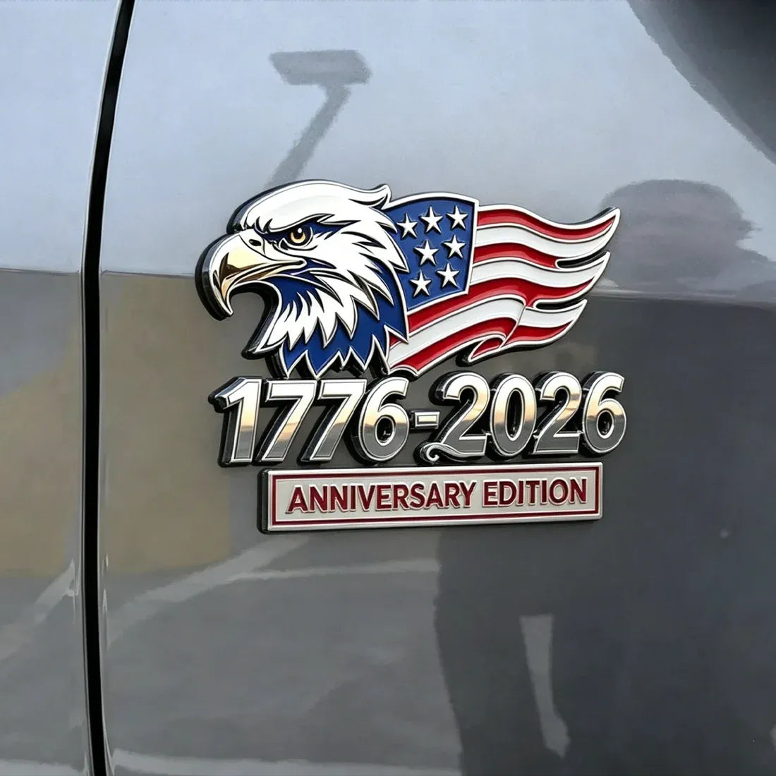 1776–2026 American 250th Anniversary Eagle & Flag Metal Car Emblem
