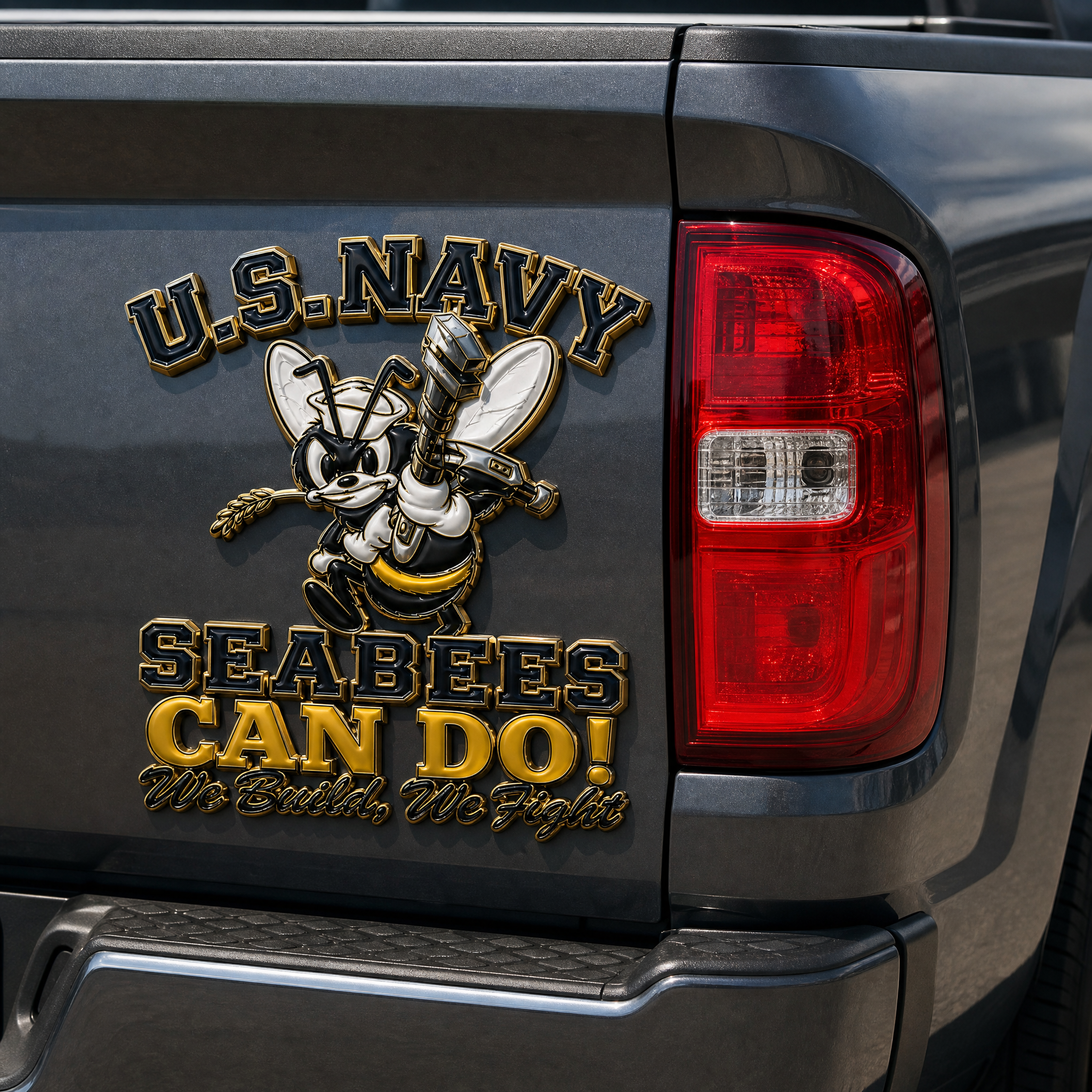 U.S. Navy Seabees Veteran Pride CAN DO! Metal Car Emblem