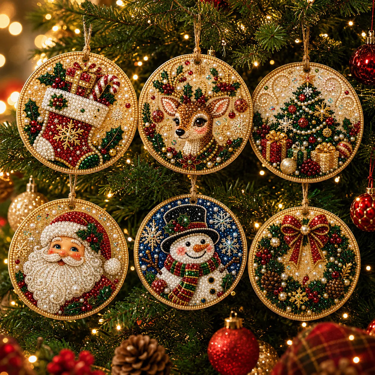 Christmas Wooden Ornaments DIY Pearls Diamond Painting Kit