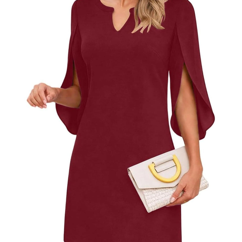 V Neck Flutter Sleeve Chiffon Wedding Guest Dress