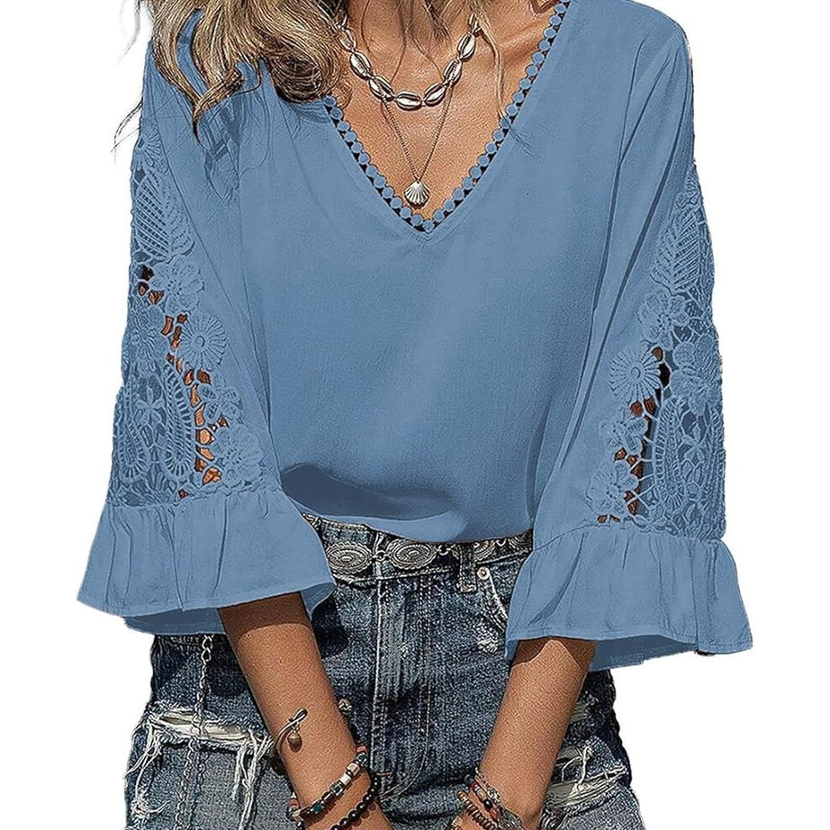 Womens V Neck 3/4 Length Sleeve Business Casual Blouses