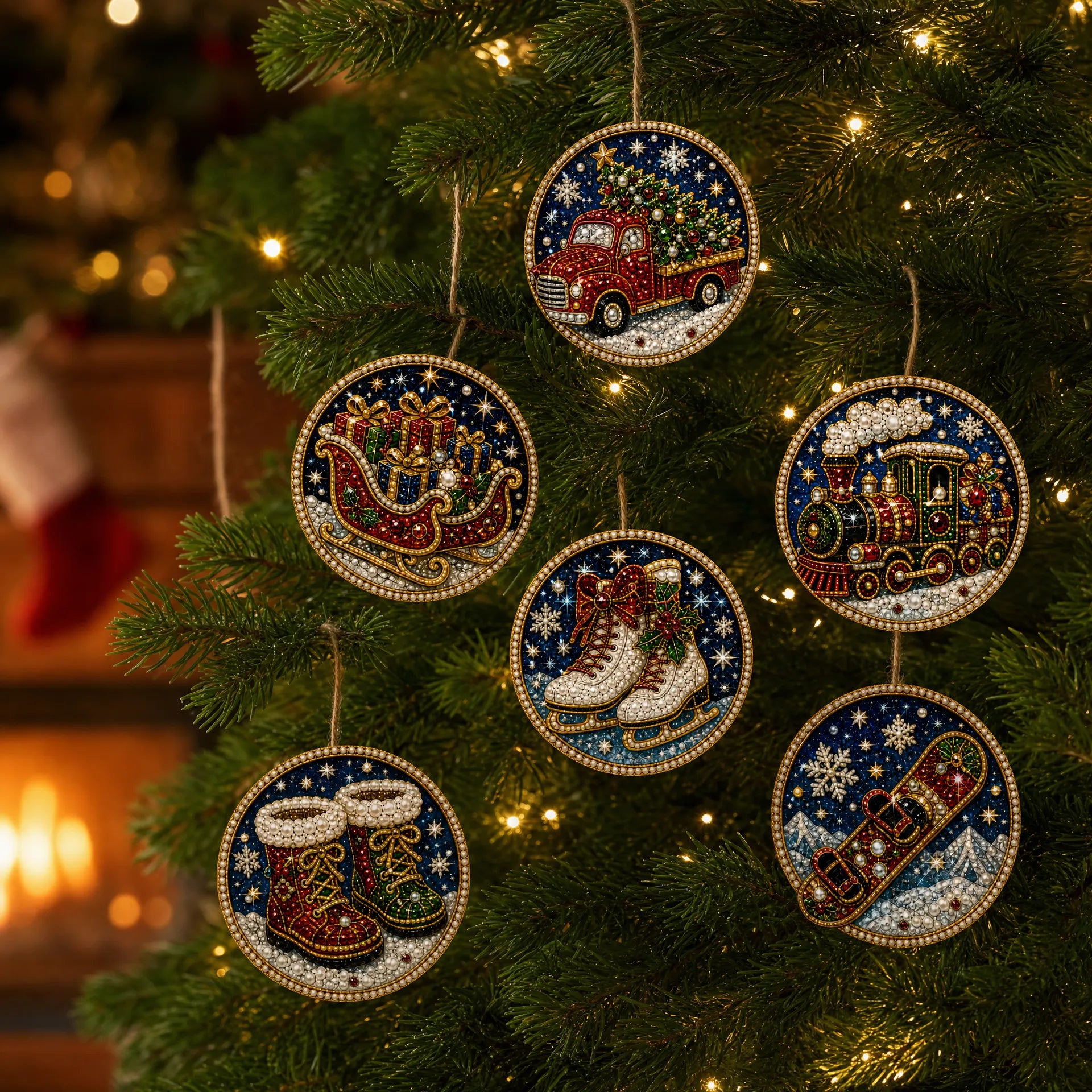 Christmas Wooden Ornaments DIY Pearls Diamond Painting Kit Rhinestone Art Pendants