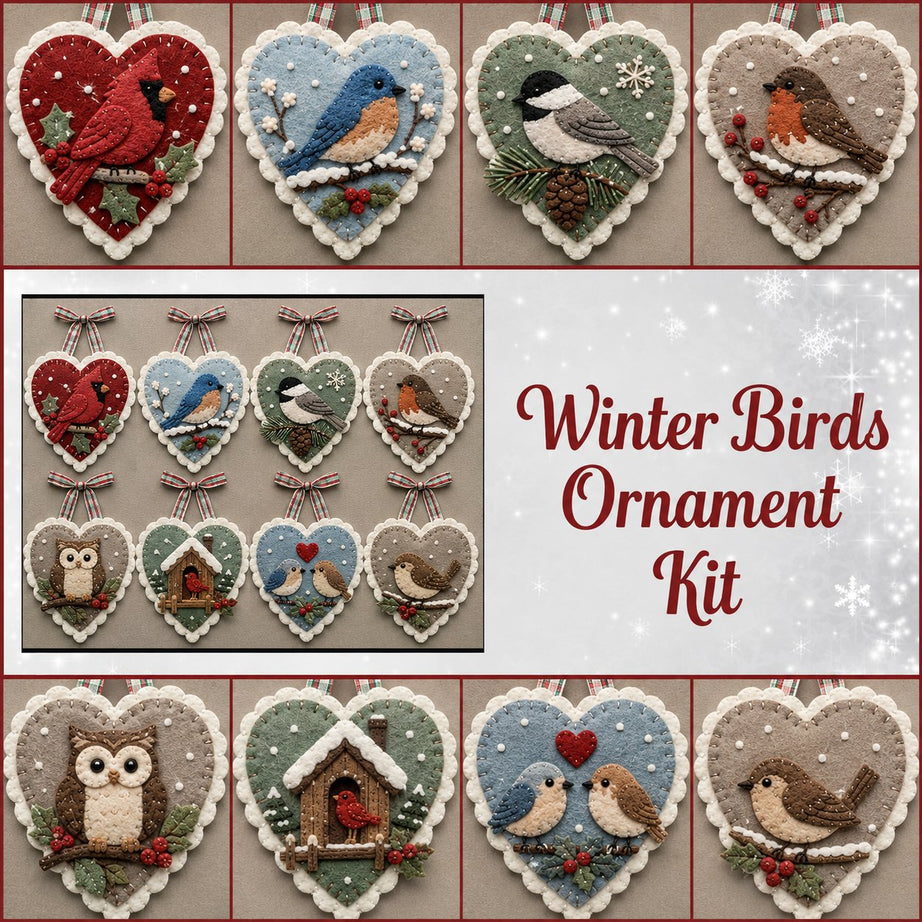 Winter Birds Pre-Cut Felt Heart Ornament Kit