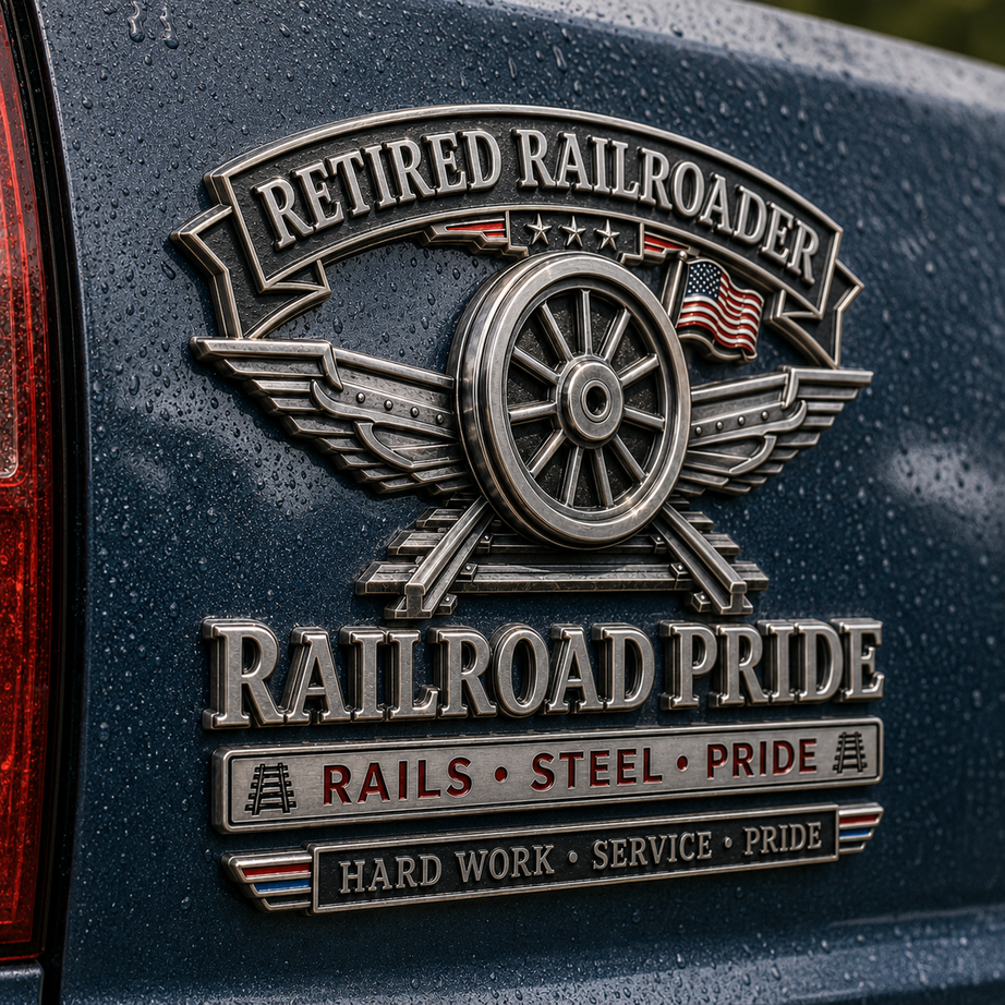 Retired Railroader Railroad Pride Metal Car Emblem
