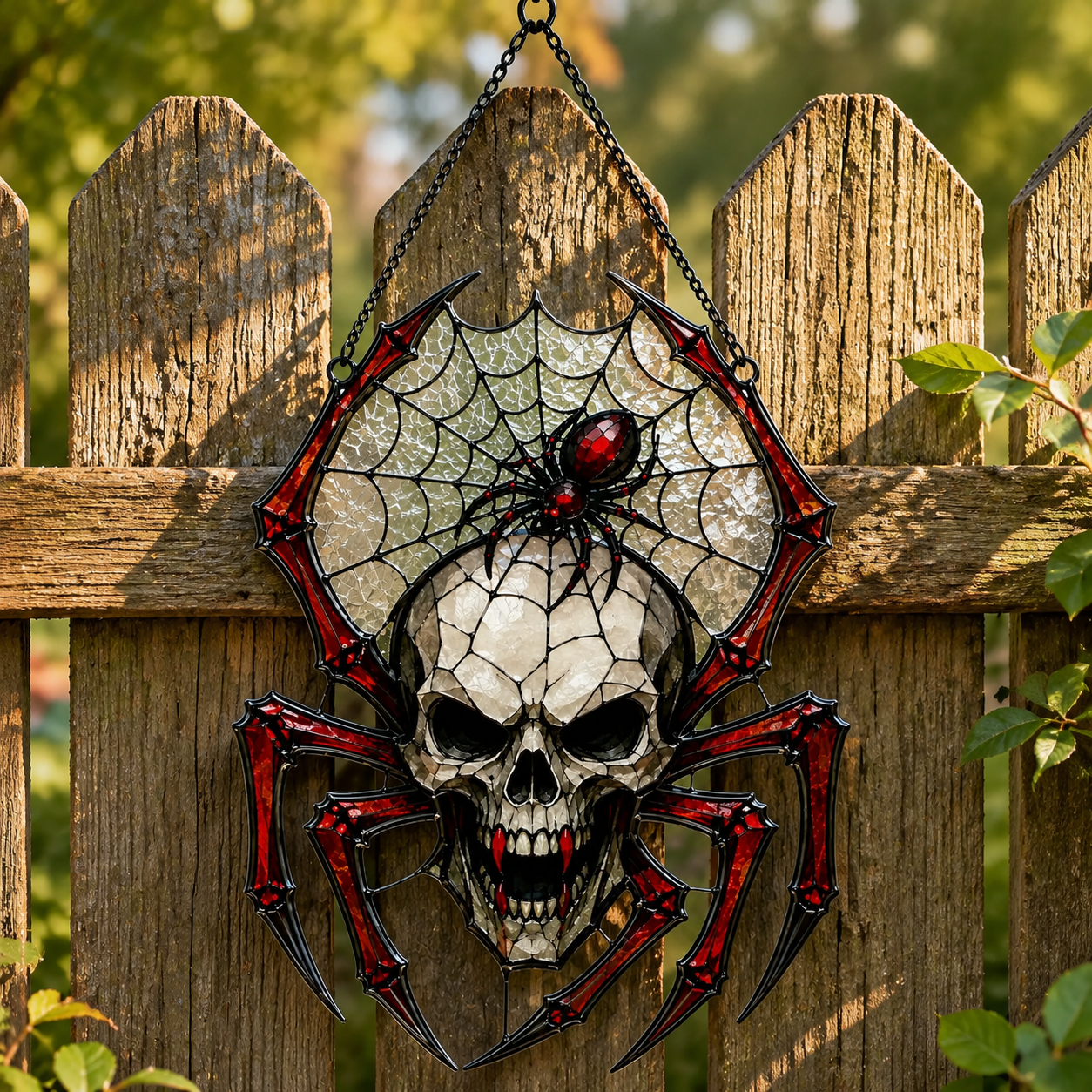 Painted Skull and Spider Web Hanging Ornament