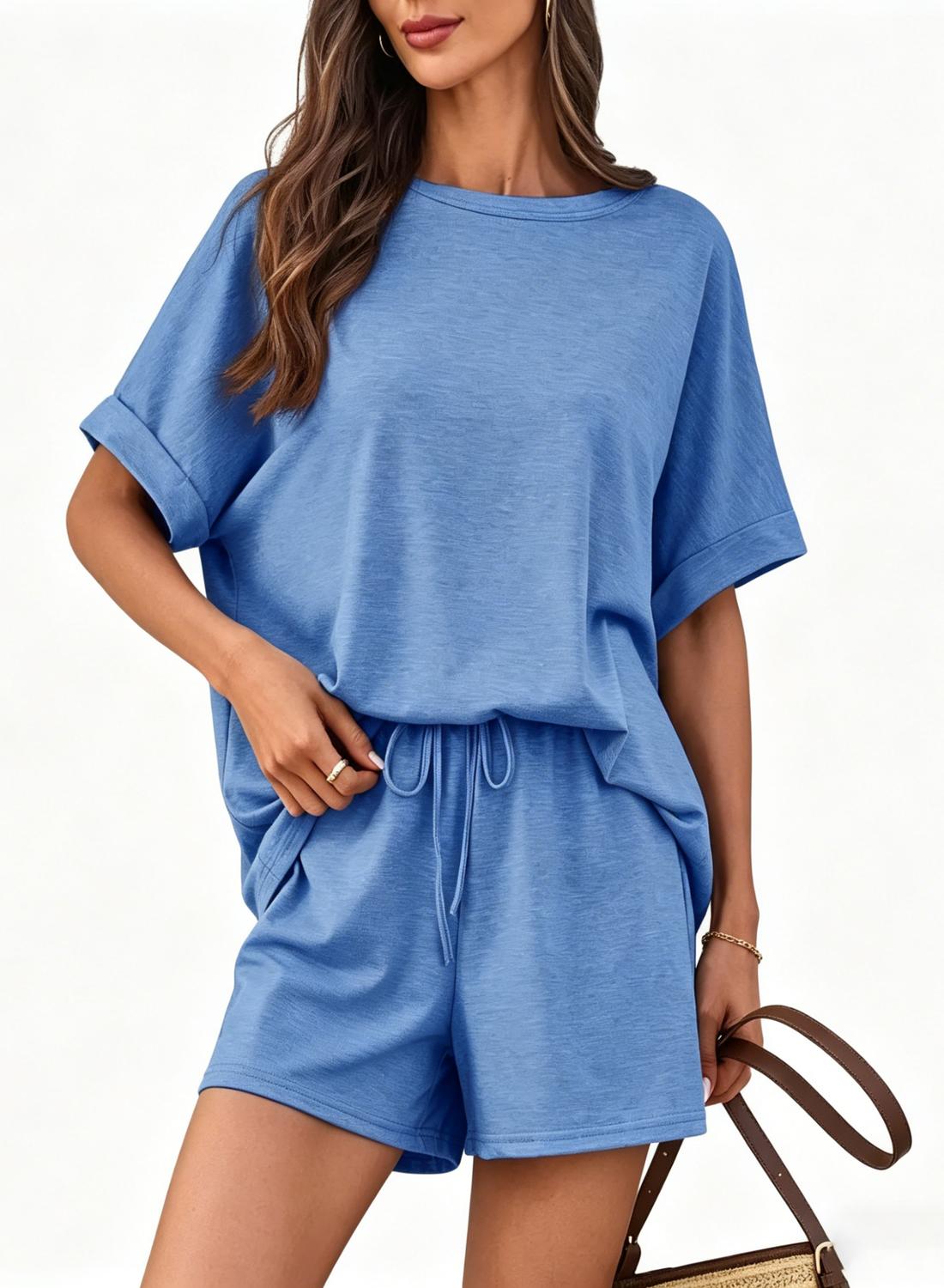 Women's Cotton Comfy 2 Piece Sets Short Sweat Matching Lounge Set