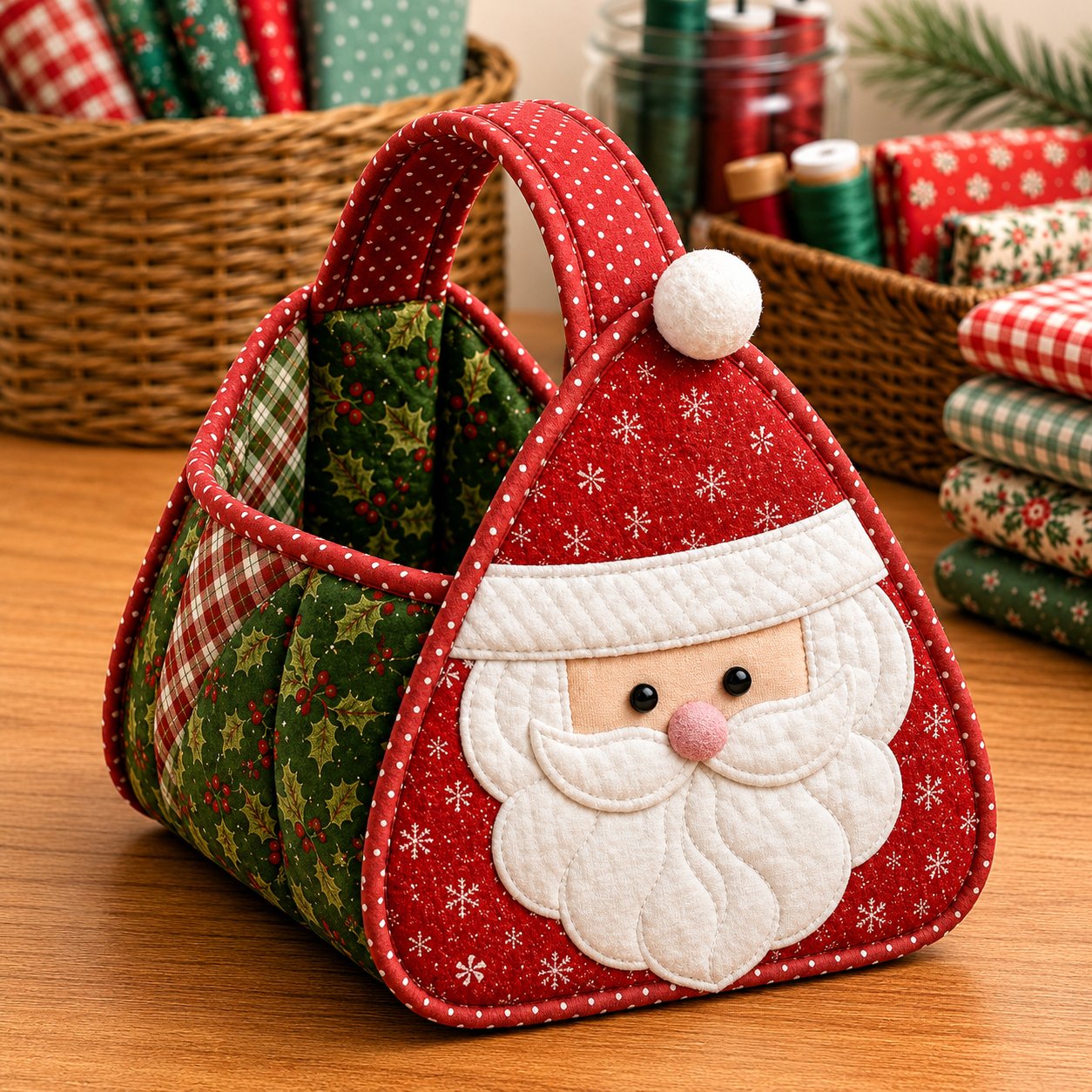 Christmas Quilted Carry Basket Sewing Kit