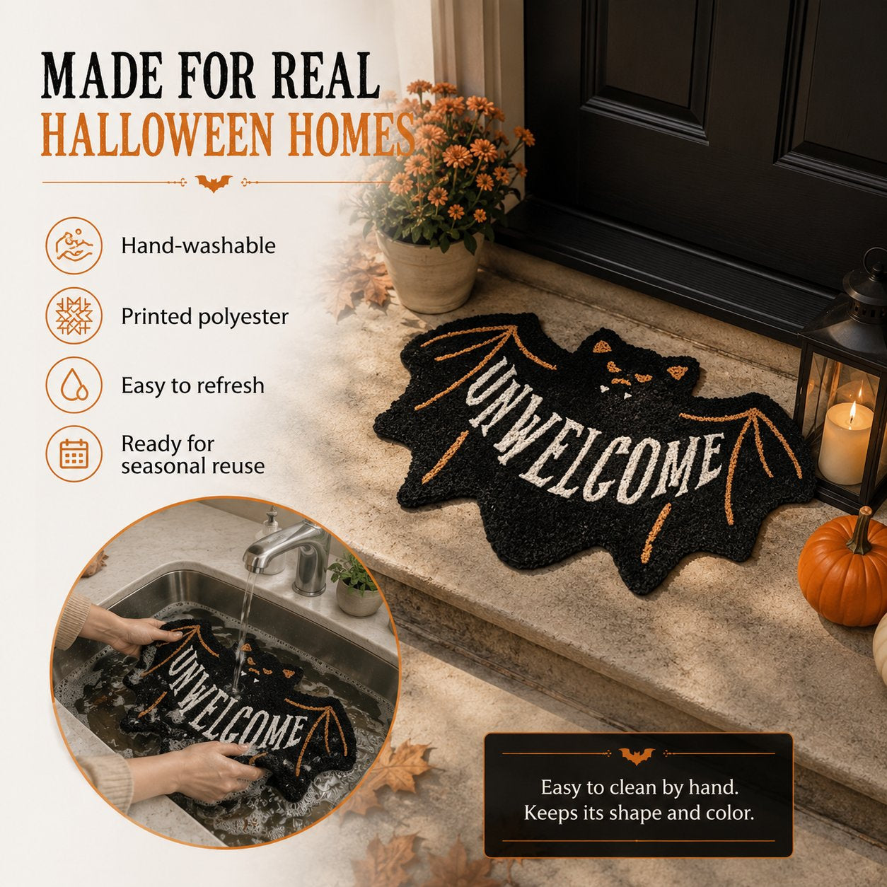 Halloween Unwelcome Bat Thick Polyester Indoor Entryway Mat