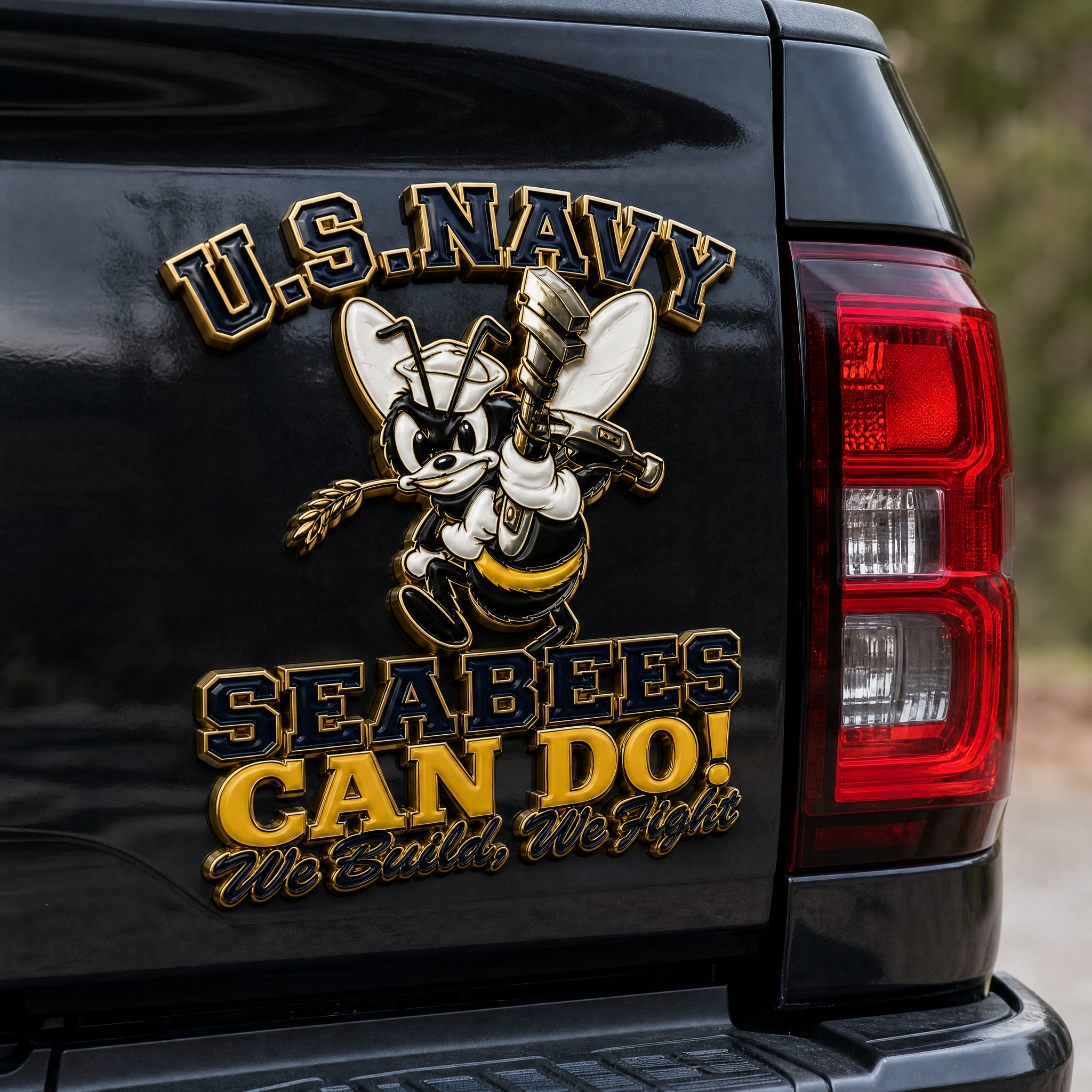 U.S. Navy Seabees Veteran Pride CAN DO! Metal Car Emblem