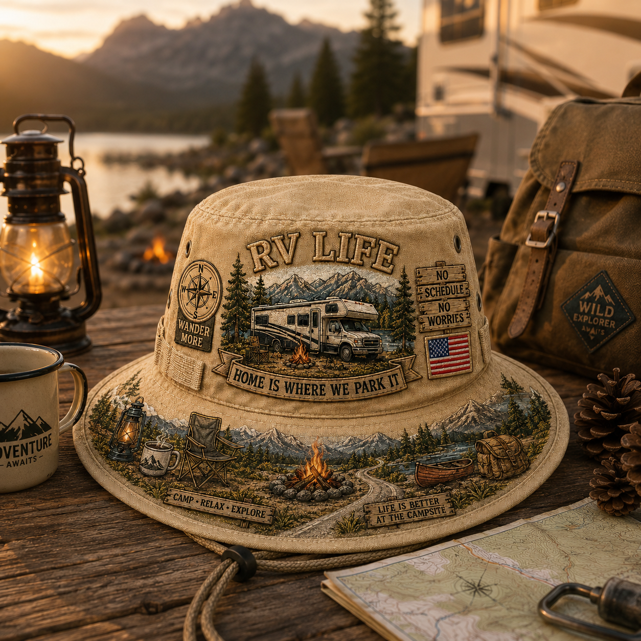 Vintage RV Life Adventure Boonie Hat – Home Is Where We Park It