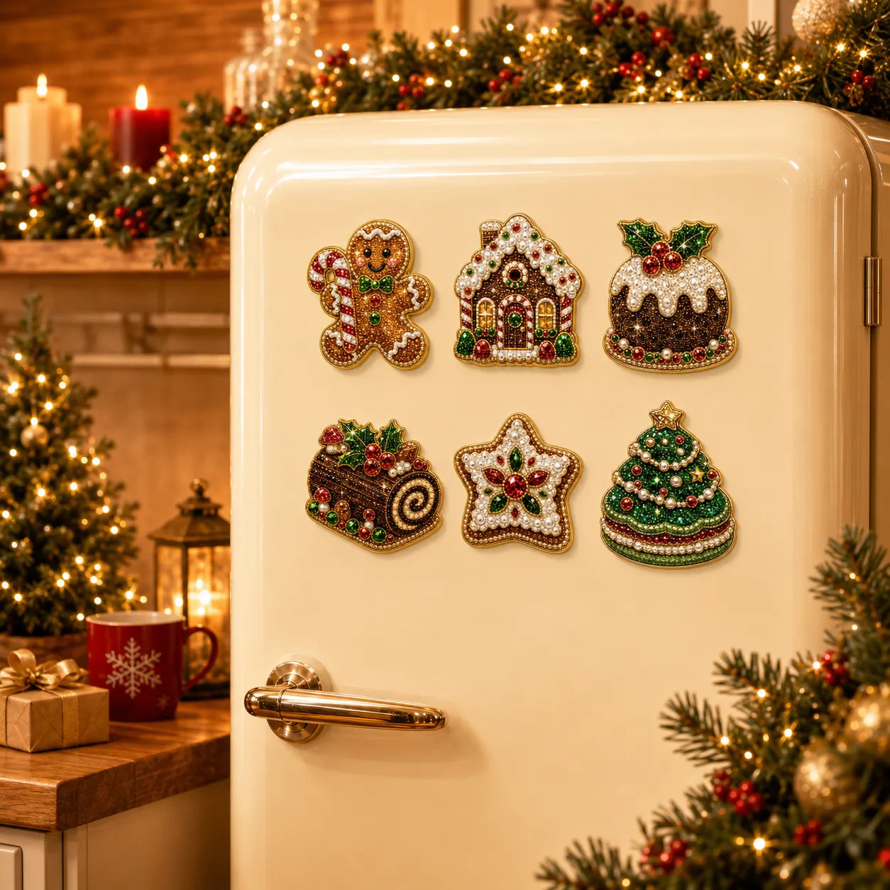 DIY Sweet Gingerbread Decor Pearls Diamond Painting Fridge Magnet