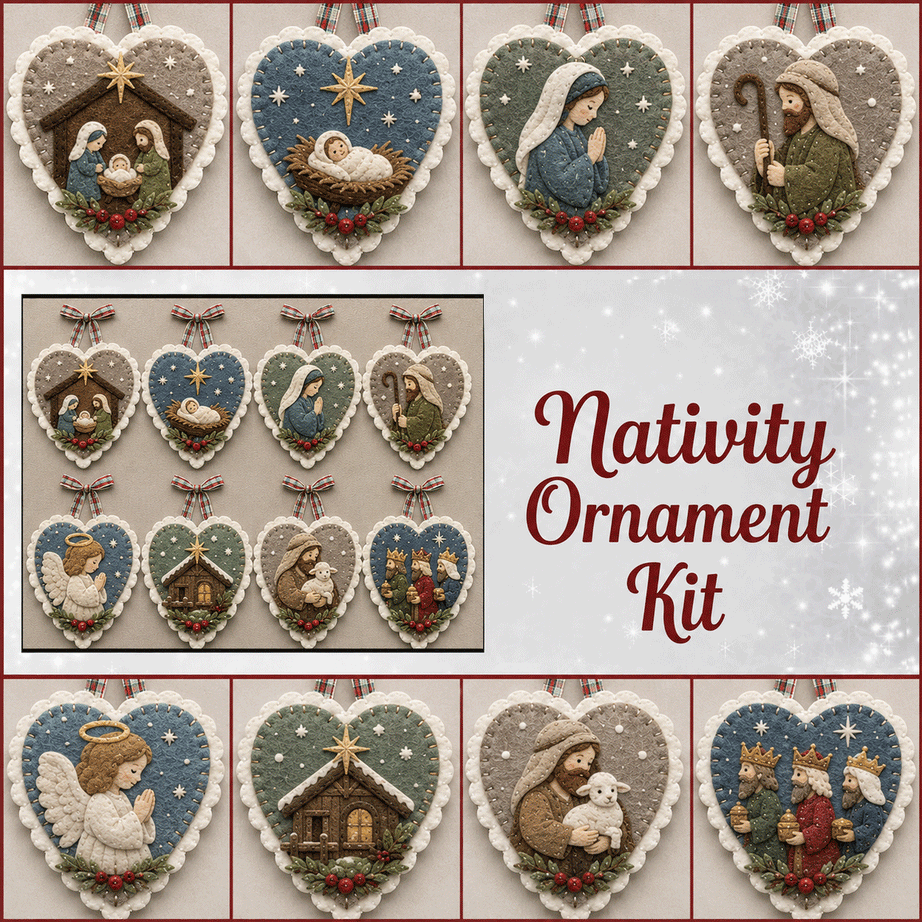 Winter Birds Pre-Cut Felt Heart Ornament Kit