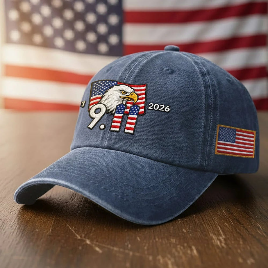 911 Patriot Day 25th Anniversary Washed Cap Embroidered Eagle American Flag