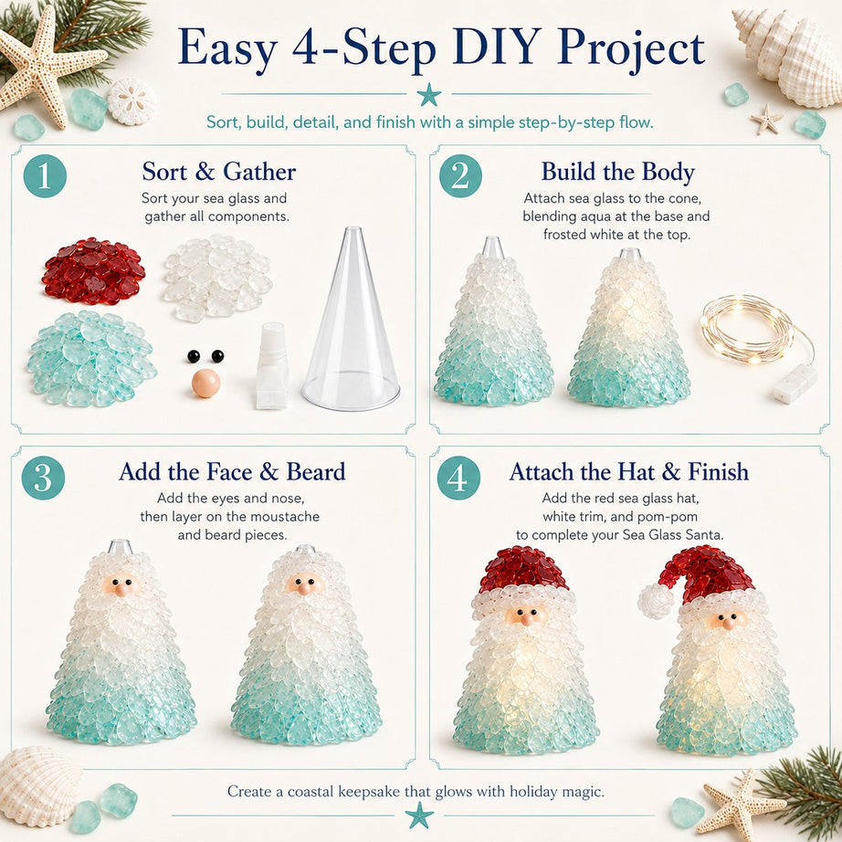 Beginner-Friendly DIY Lighted Sea Glass Santa Christmas Decor Kit