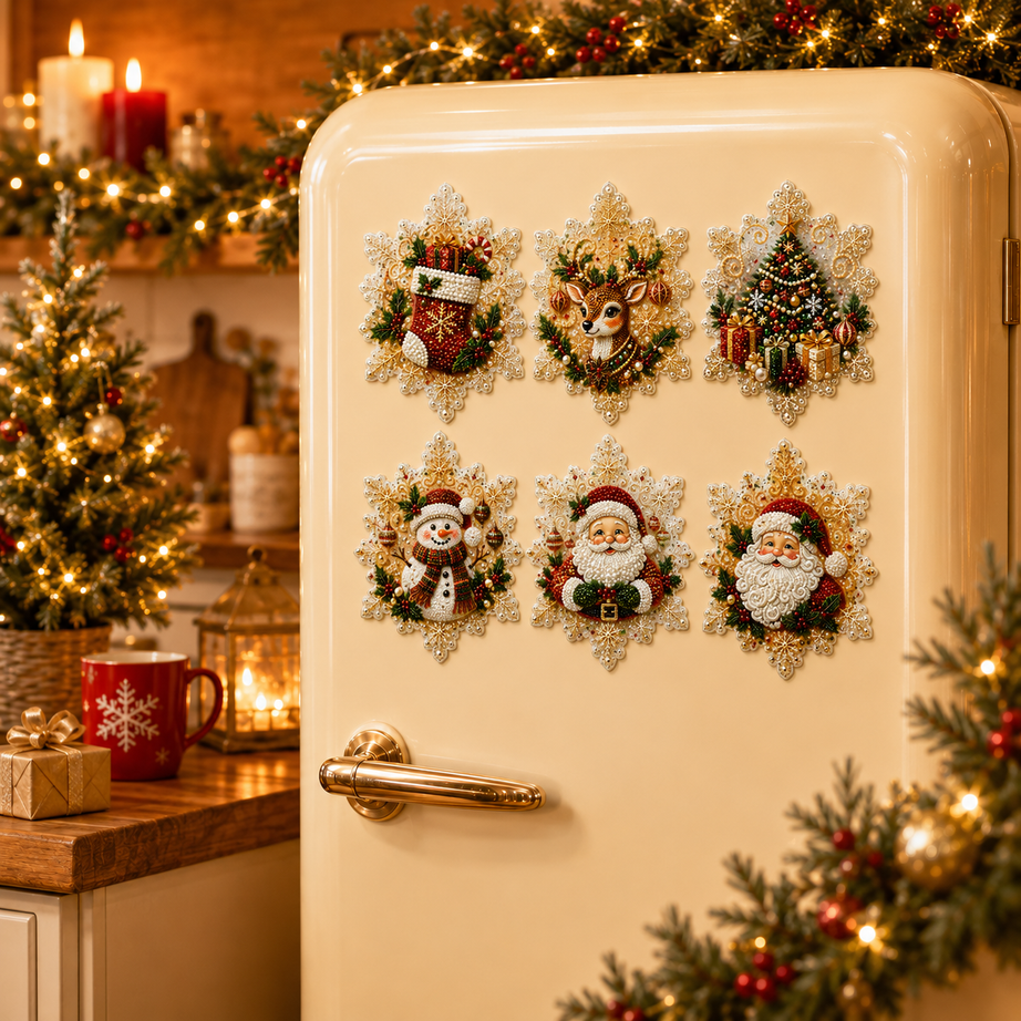 DIY Snowflake Xmas Set Pearls Diamond Painting Fridge Magnet Christmas Decor