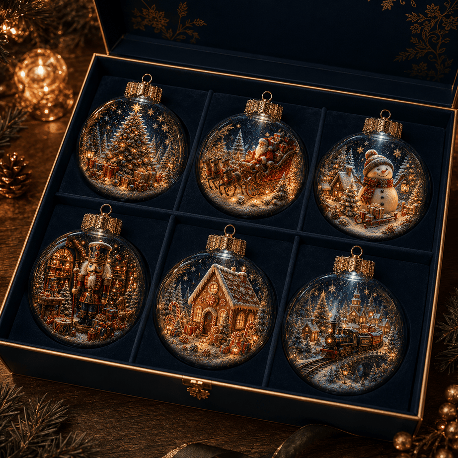 6-Piece Christmas Winter Scene Globe Ornament Collection