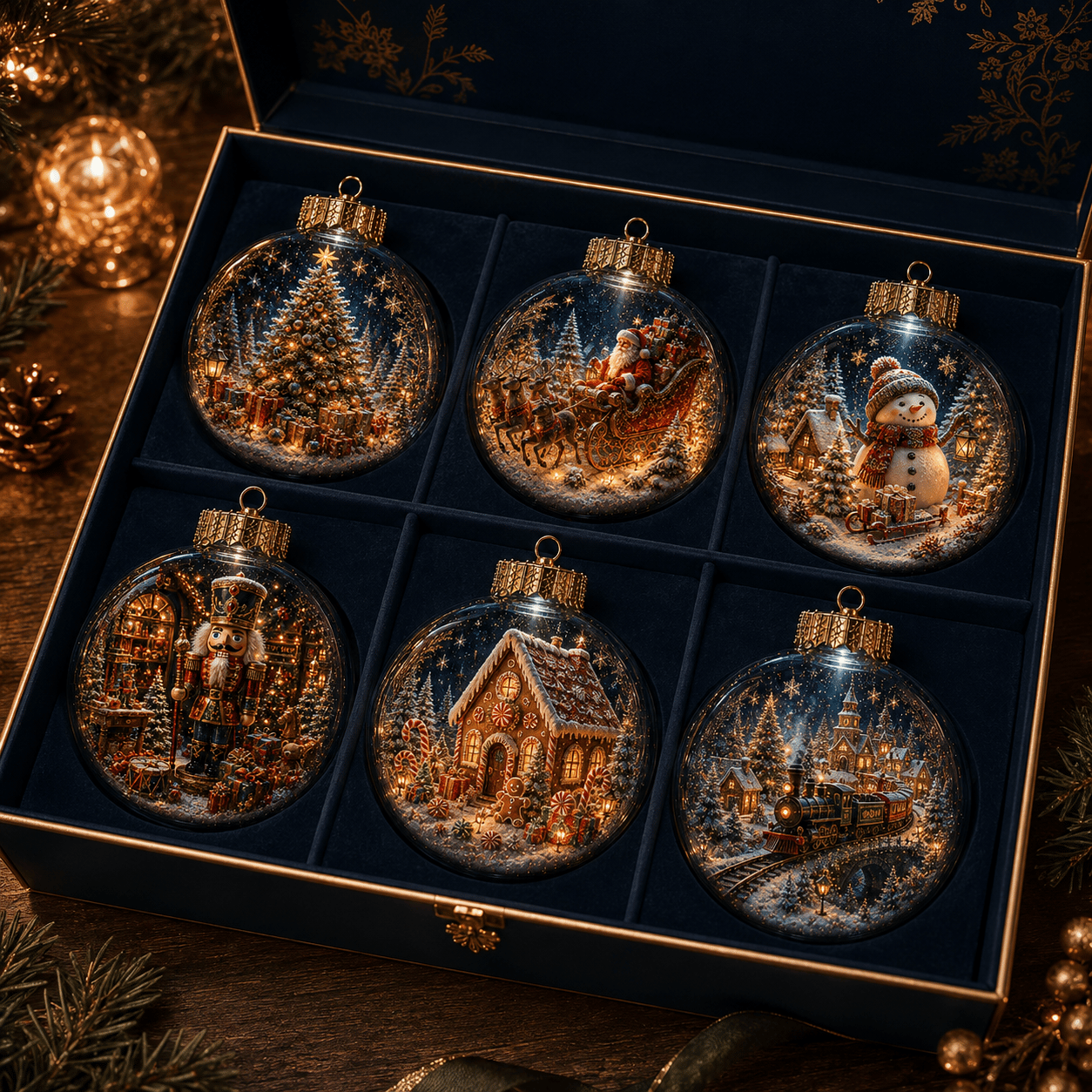 6-Piece Christmas Winter Scene Globe Ornament Collection