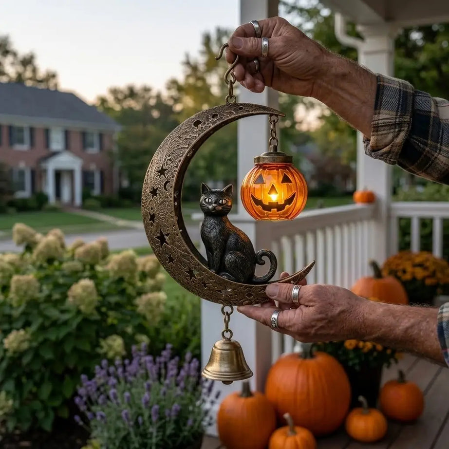 Black Cat & Pumpkin Moon Light Wind Chime