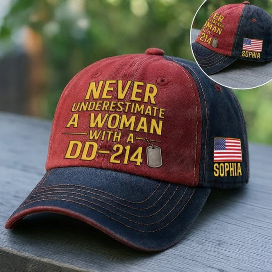 Never Underestimate A Woman Dd214 Hat Us Army Veteran Hat Best Gifts