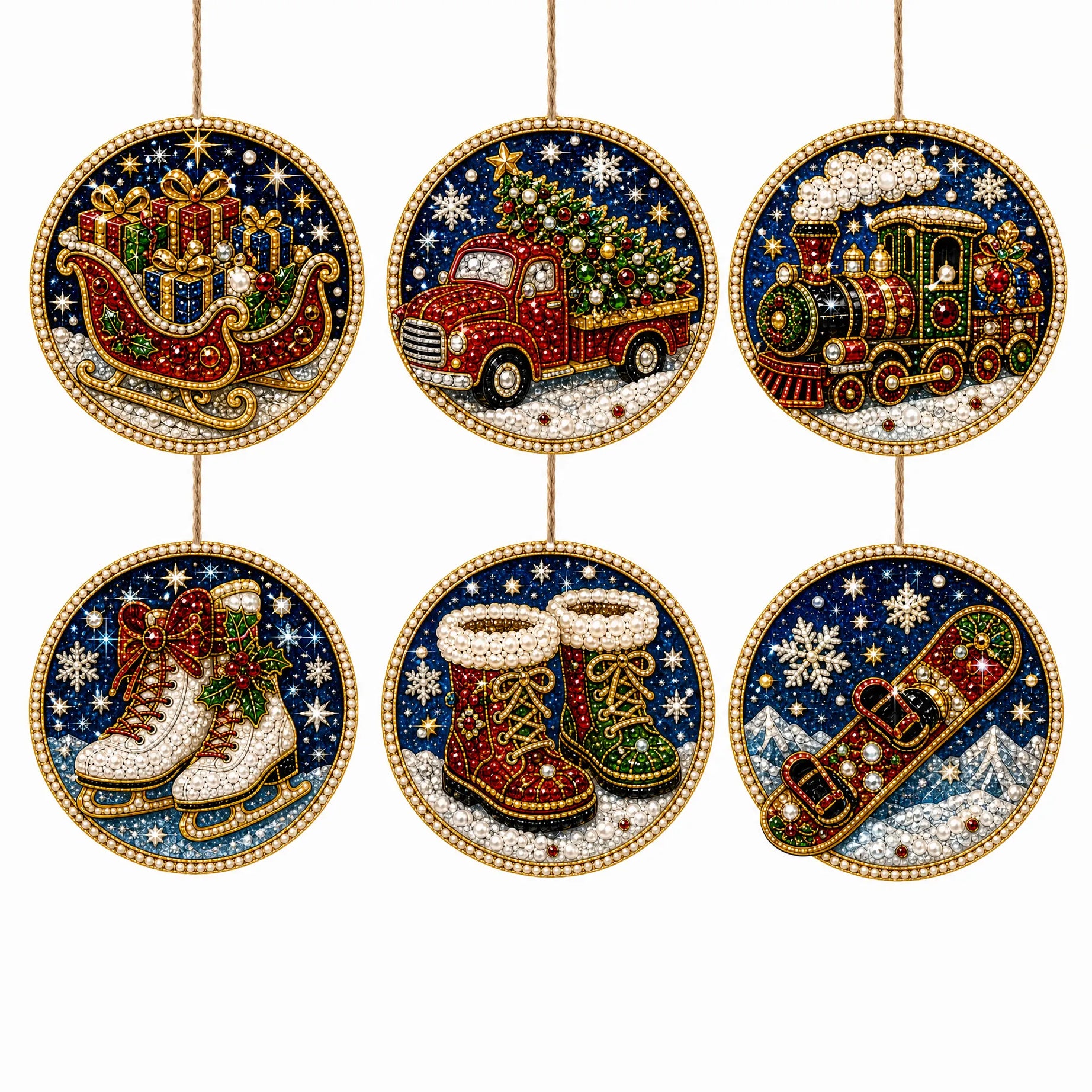 Christmas Wooden Ornaments DIY Pearls Diamond Painting Kit Rhinestone Art Pendants