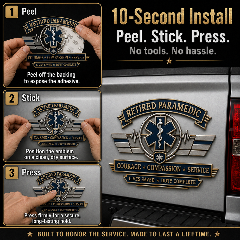 Retired Paramedic Courage Compassion Service Metal Car Emblem