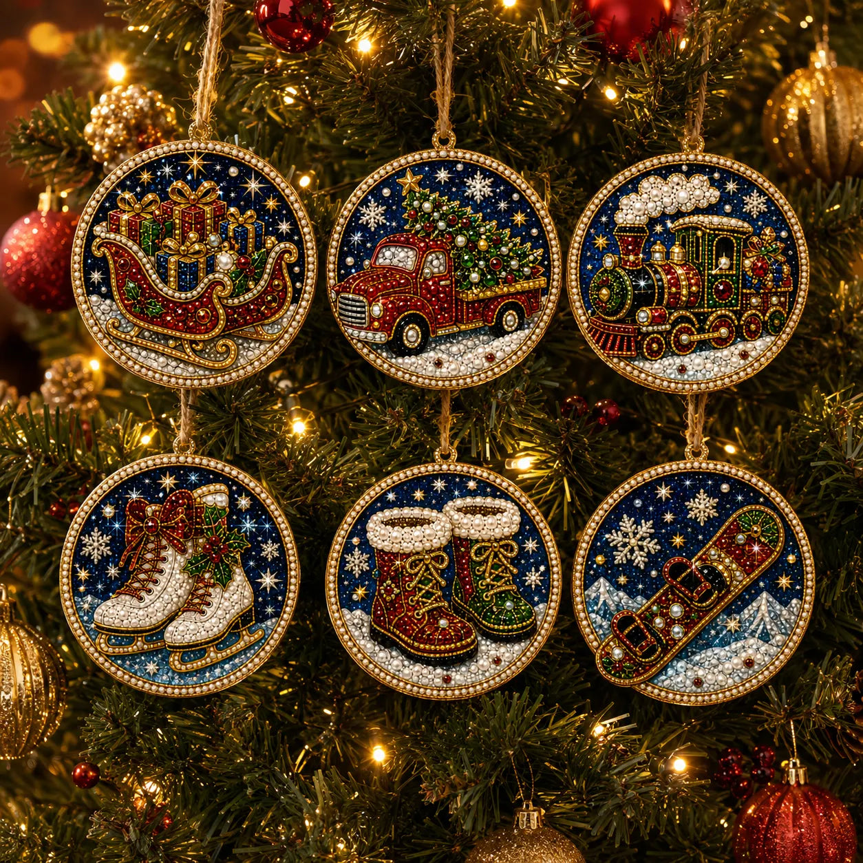 Christmas Wooden Ornaments DIY Pearls Diamond Painting Kit Rhinestone Art Pendants