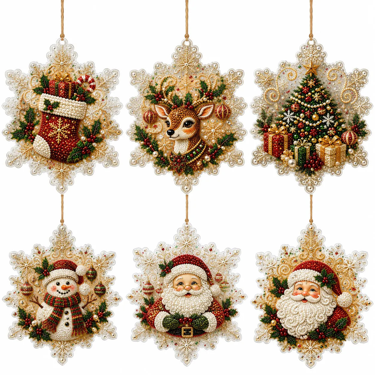 Christmas Wooden Ornaments DIY Pearls Diamond Painting Kit*
