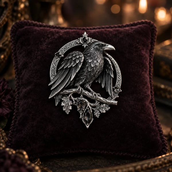 Gothic Celtic Raven Brooch