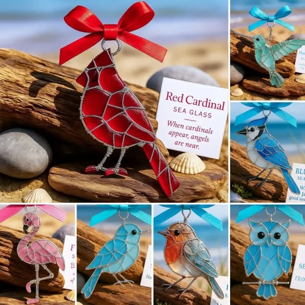 Christmas Handmade Sea Glass Acrylic Bird Ornament