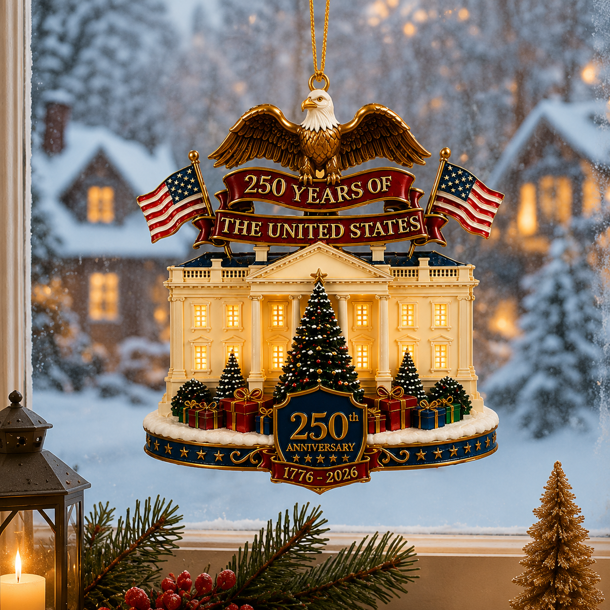 USA 250th Anniversary White House Christmas Ornament Regular