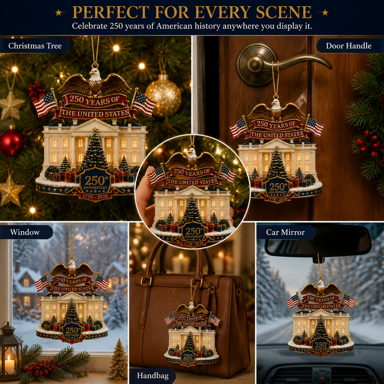 USA 250th Anniversary White House Christmas Ornament Regular