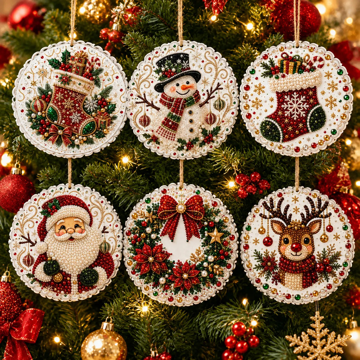 Christmas Wooden Ornaments DIY Pearls Diamond Painting Kit Rhinestone Art Pendants