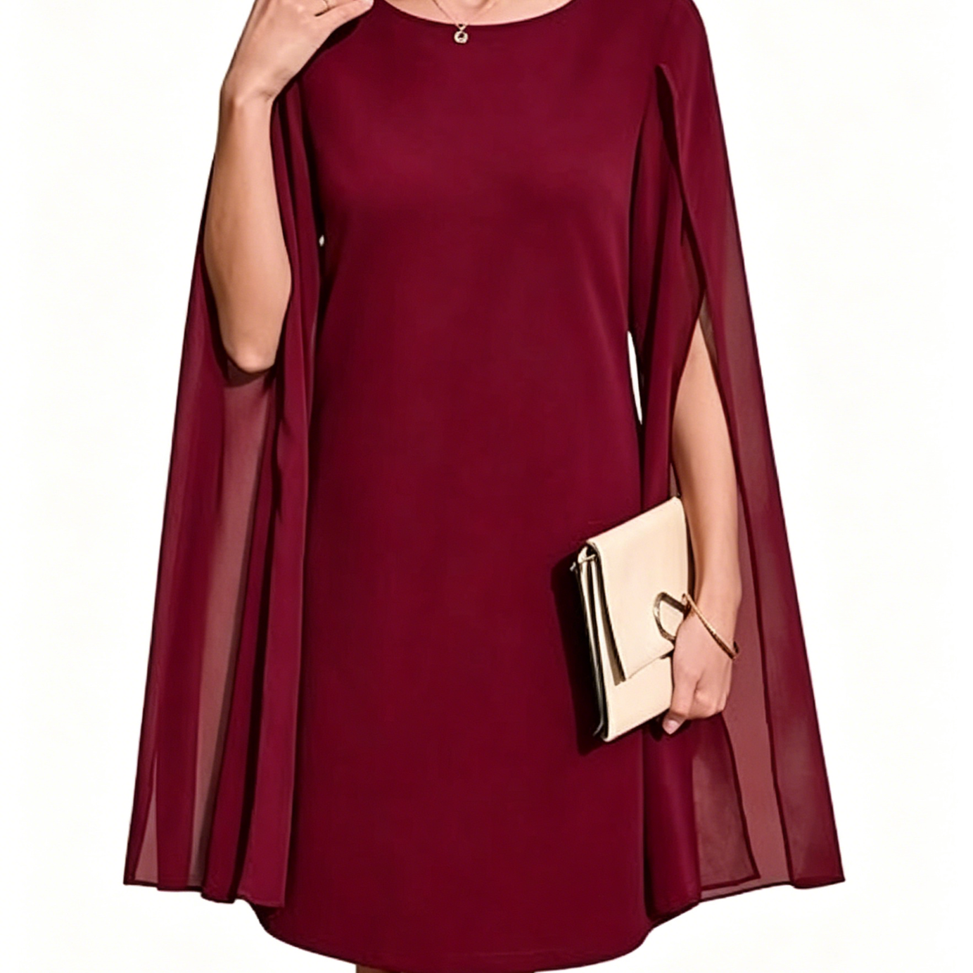 Women's Chiffon Cape Sleeve Shift Cocktail Dress