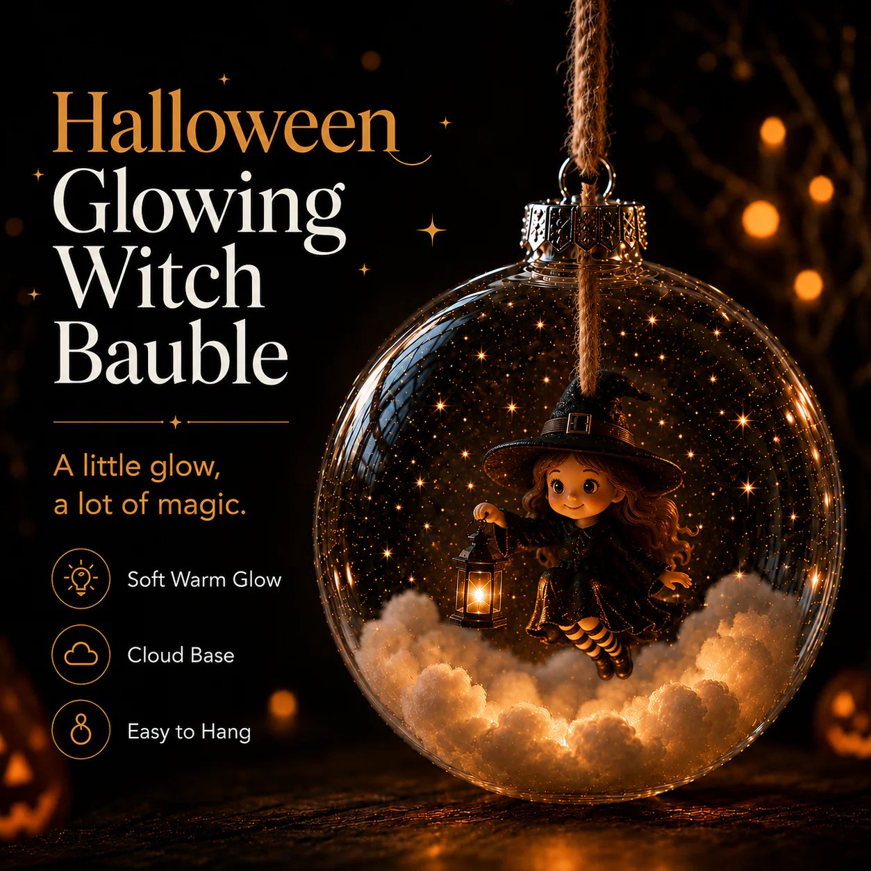 Halloween Glowing Mini Ornament Collection – Cat / Witch / Pumpkin / Ghost Lighted Decor